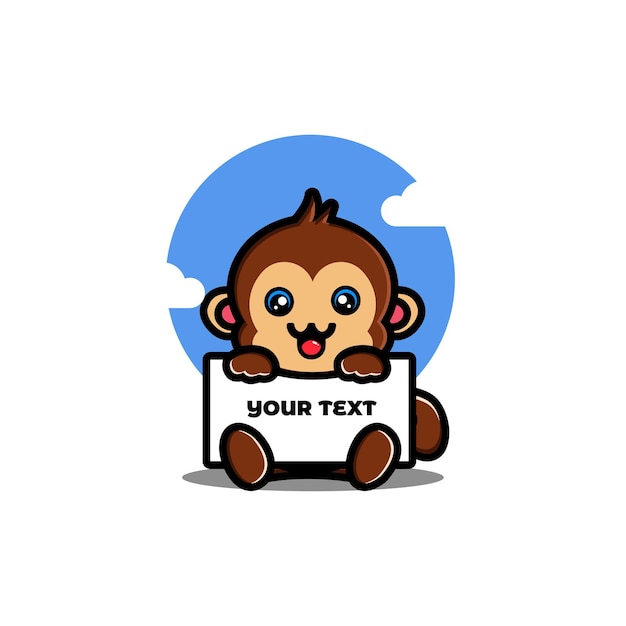 Cute monkey holding a blank text board