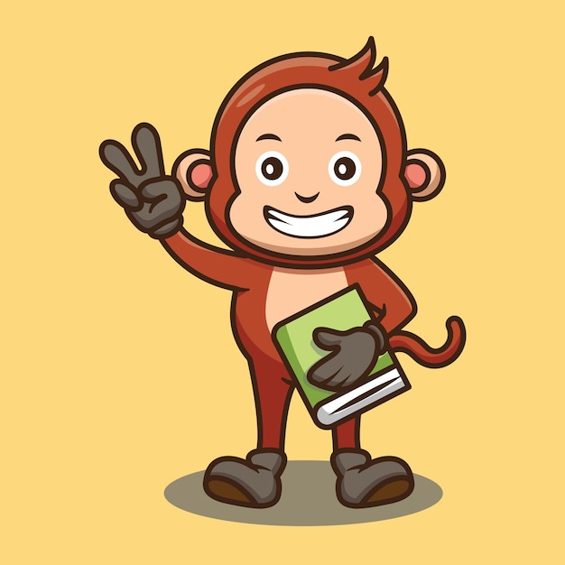 Cute Monkey Holding A Book Design