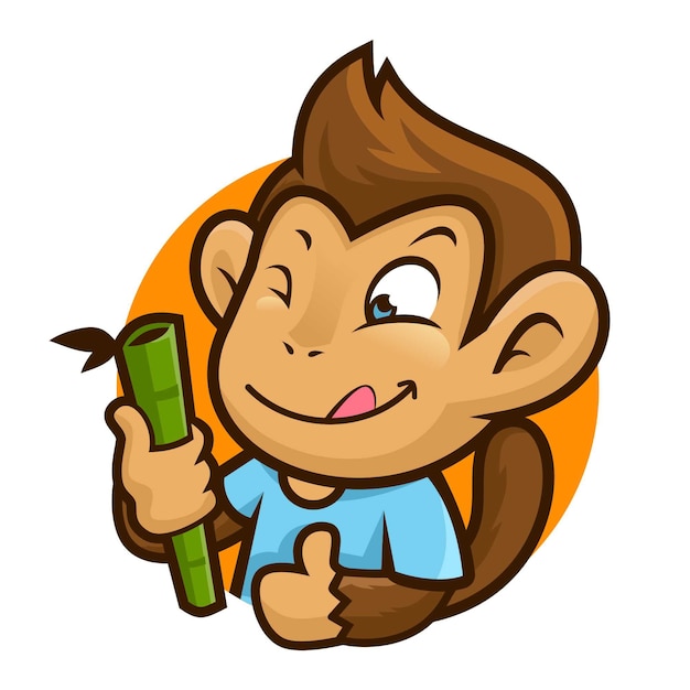 Cute monkey holding sugarcane