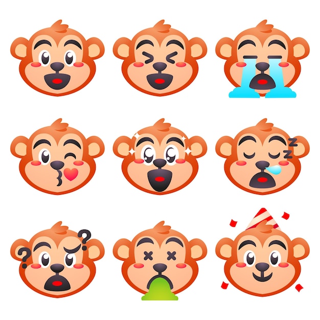Vector cute monkey icon emojis