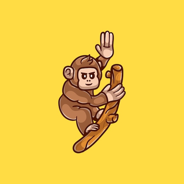 Cute monkey illustration climbing a tree