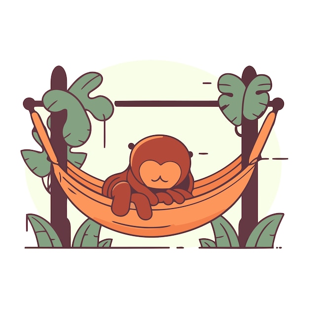 Милая обезьяна в гамаке векторная иллюстрация в плоском стиле
