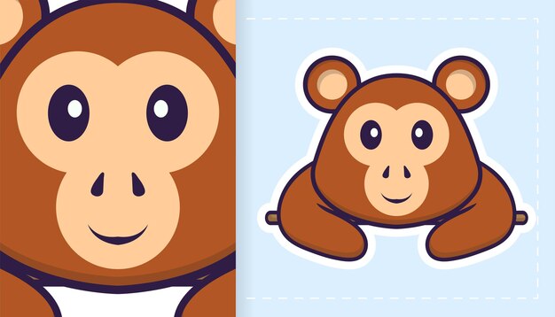 Vector cute monkey mascot character. can be used for stickers, patches, textiles, paper.