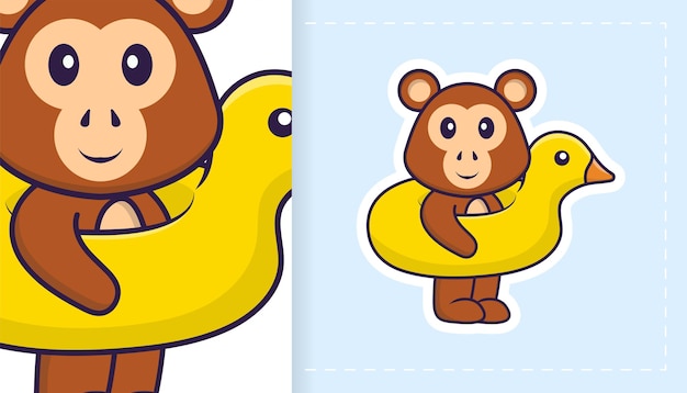 Cute monkey mascot character. Can be used for stickers, patches, textiles, paper.