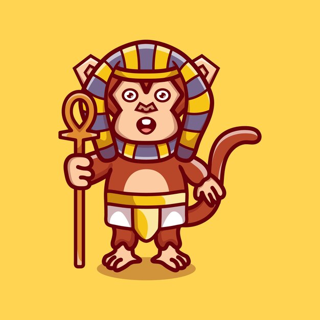 Vector cute monkey pharaoh carrying a stick