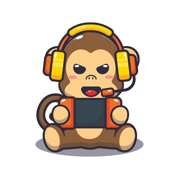 Cute monkey playing a game Cute animal cartoon illustration