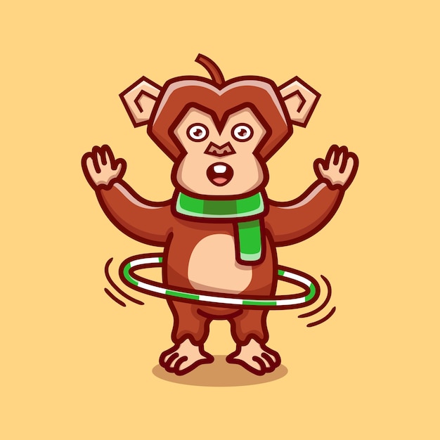 Милая обезьяна играет с обручем