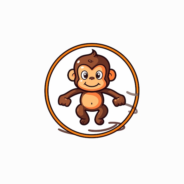 Cute monkey playing jump rope vector illustration