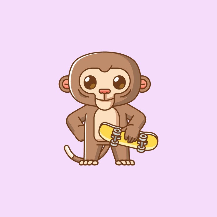 Vector 귀여운 원이 포즈 스케이트보드 놀이 동물 카와이 치비 캐릭터 마스코트 일러스트레이션 윤 스타일