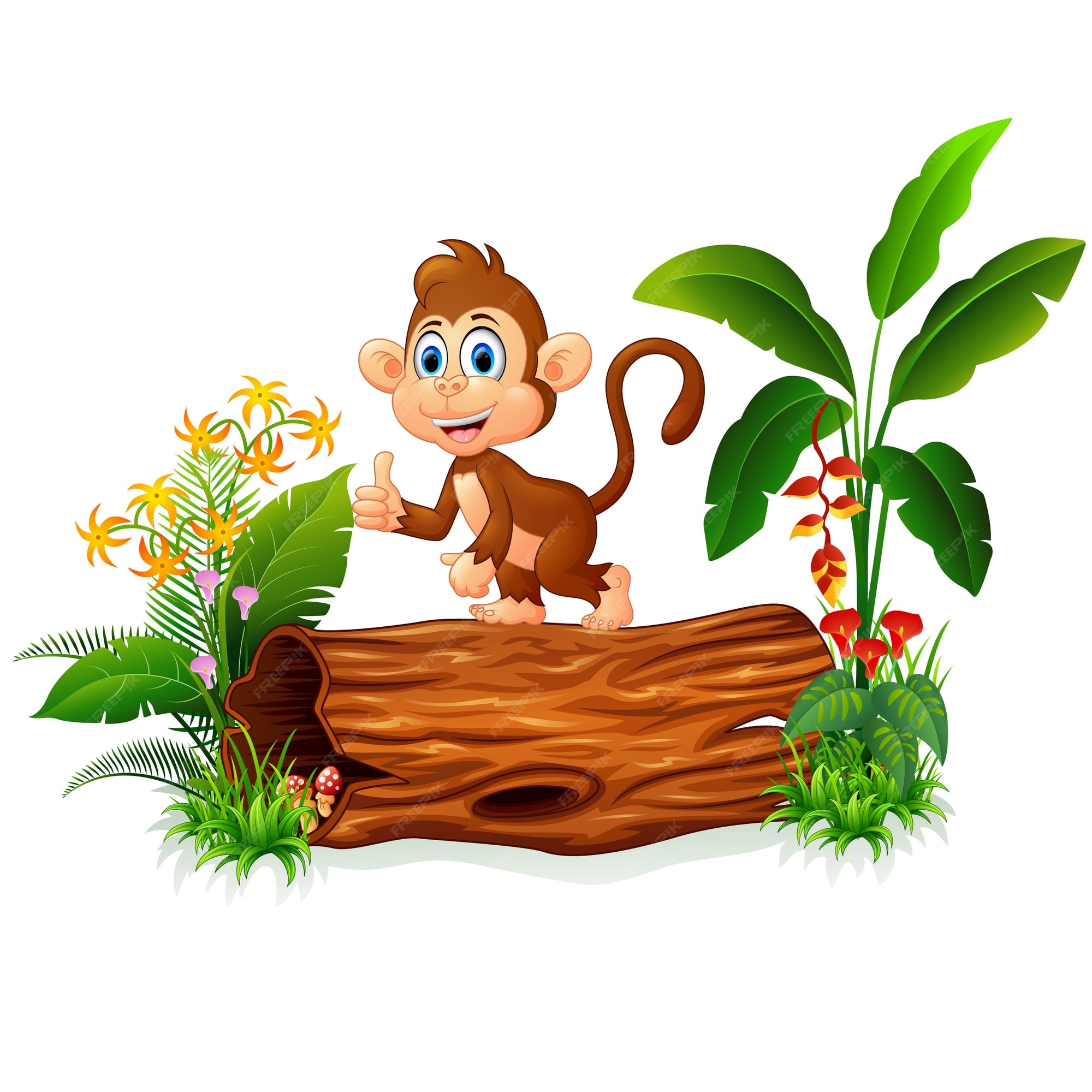 Premium Vector | Cute monkey posing on tree trunk Premium Vector | Cute monkey posing on tree trunk