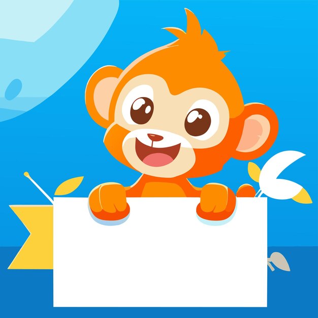 Cute monkey poster frame template signboard hand drawn flat stylish cartoon sticker icon concept