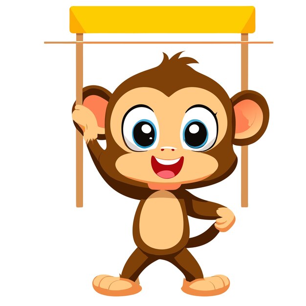 Vector cute monkey poster frame template signboard hand drawn flat stylish cartoon sticker icon concept