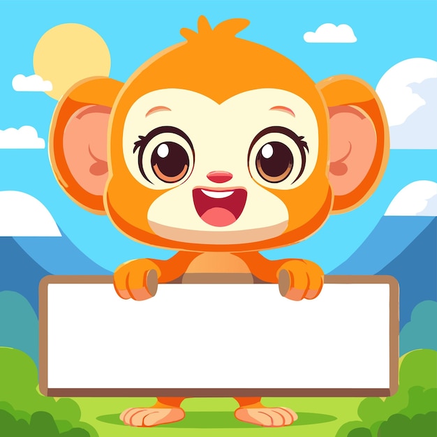 Cute monkey poster frame template signboard hand drawn flat stylish cartoon sticker icon concept