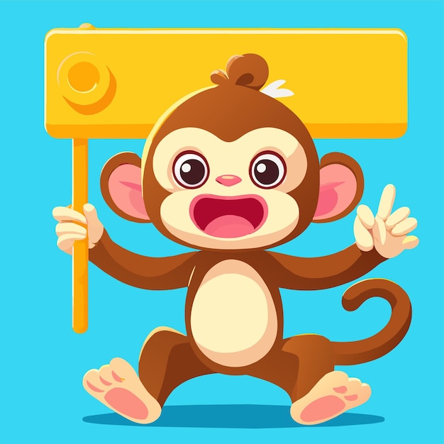 Cute monkey poster frame template signboard hand drawn flat stylish cartoon sticker icon concept