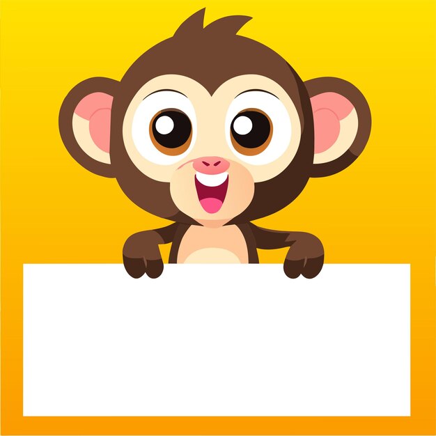 Cute monkey poster frame template signboard hand drawn flat stylish cartoon sticker icon concept