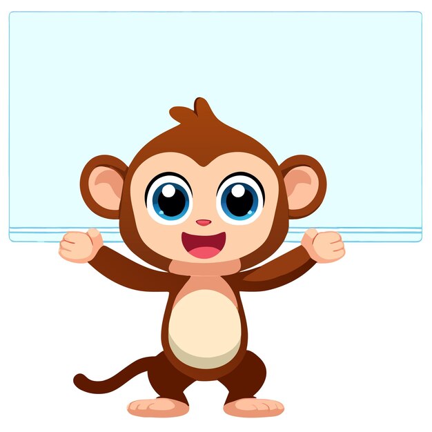 Vector cute monkey poster frame template signboard hand drawn flat stylish cartoon sticker icon concept