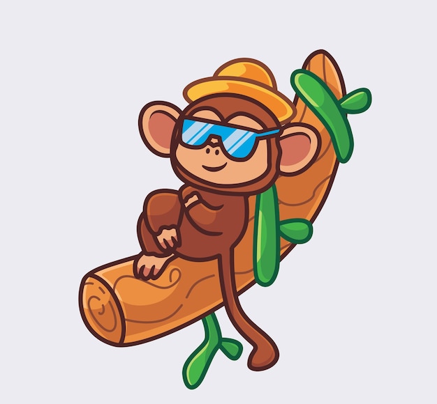 귀여운 원숭이 휴식 여름 휴가 휴가 격리 된 만화 동물 자연 그림 평면 스타일