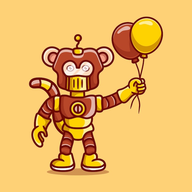 Cute monkey robot holding balloon