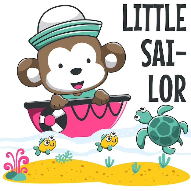 Cute monkey sailor on the boat Can be used for tshirt print kids wear fashion design