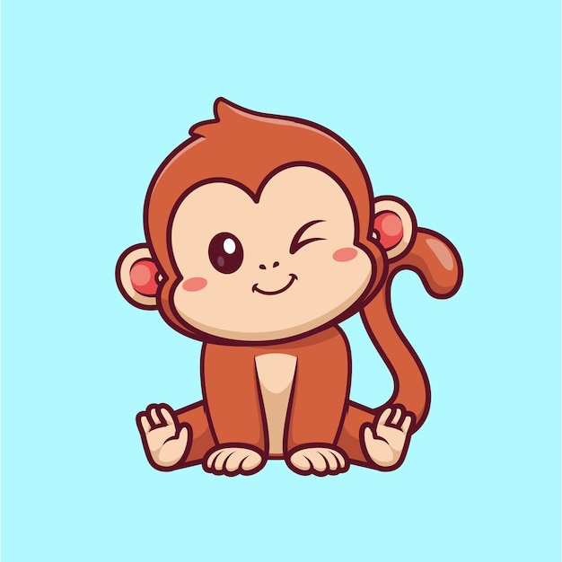 Vector cute monkey sitting cartoon vector icon illustration animal nature icon concept isolated flat