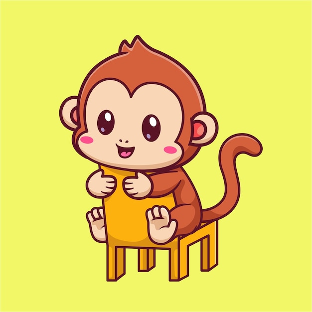 Cute monkey sitting on chair cartoon vector icon illustration animal nature icon concept isolated