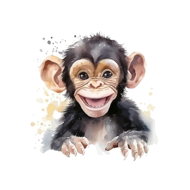 Cute monkey sitting in watercolor