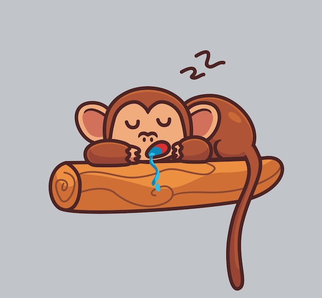 Carino scimmia che dorme pisolino su albero isolato cartone animato animale natura illustrazione stile piatto adatto