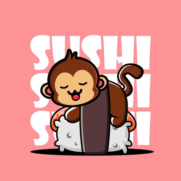 Cute Monkey Sleeping on Sushi
