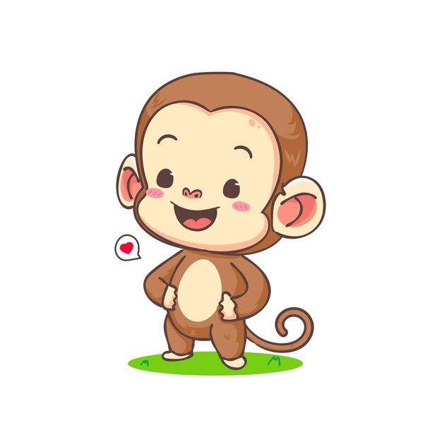 Cute monkey standing cartoon character Adorable animal mascot concept design