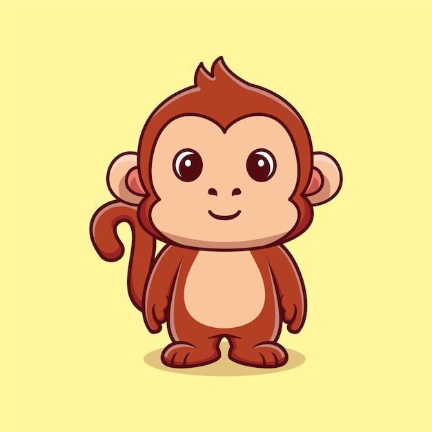 Cute monkey standing cartoon vector icon illustration animal nature icon concept isolated premium