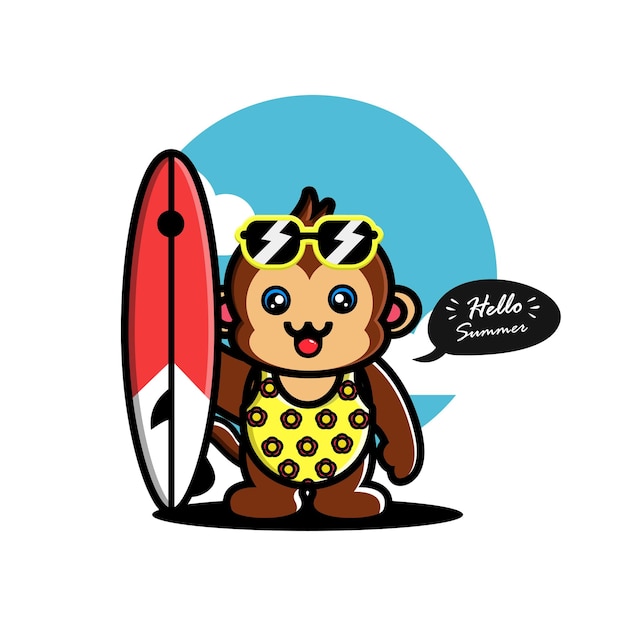 Vector cute monkey summer vector illustration