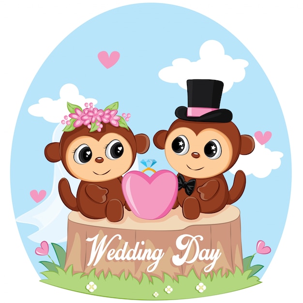 Vector cute monkey wedding day