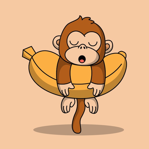 바나나 아이콘 벡터와 귀여운 원숭이