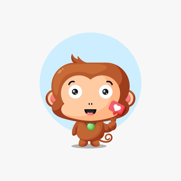 Cute monkey with love sign hand cartoon illustration