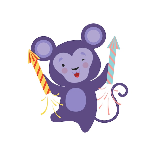 Cute monkey with a party popper lovely cartoon animal character design template can be used for new