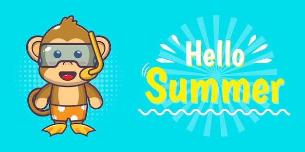 Cute monkey with summer greeting banner