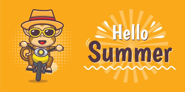 cute monkey with summer greeting banner