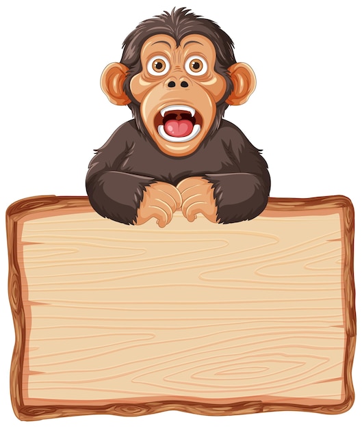 Cute monkey with wooden sign board