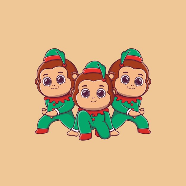 милые обезьянки в костюме рождественского эльфа