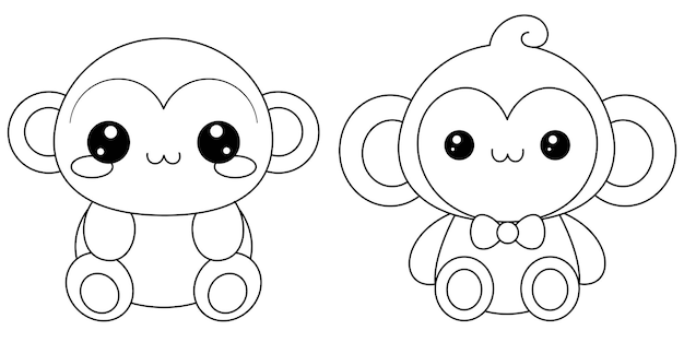 Vector cute monkeys squishmallow coloring page