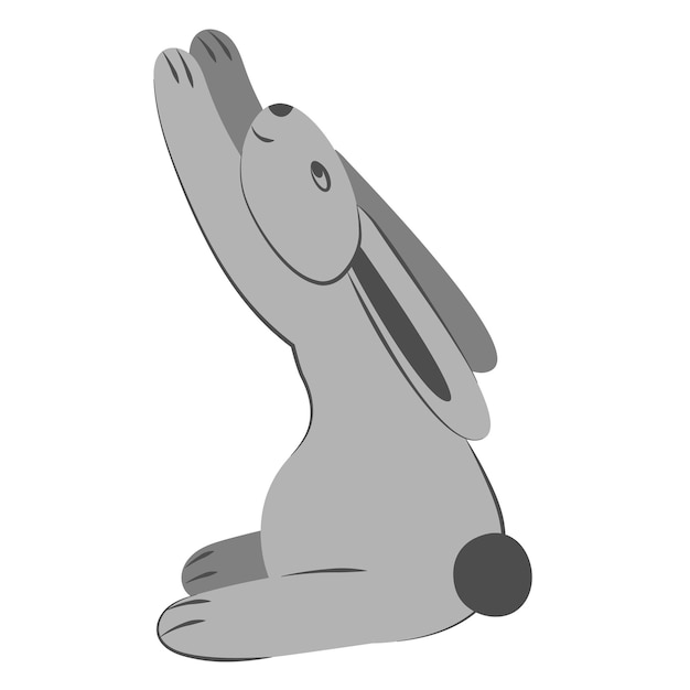 Vector cute monochrome rabbit sits and stretches its paws up to the left color cartoon flat vector illustration