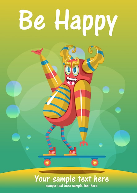 Cute monster be happy greeting card