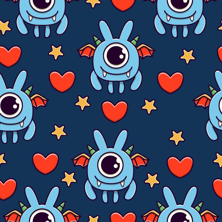 Vector cute monster cartoon doodle seamless pattern design