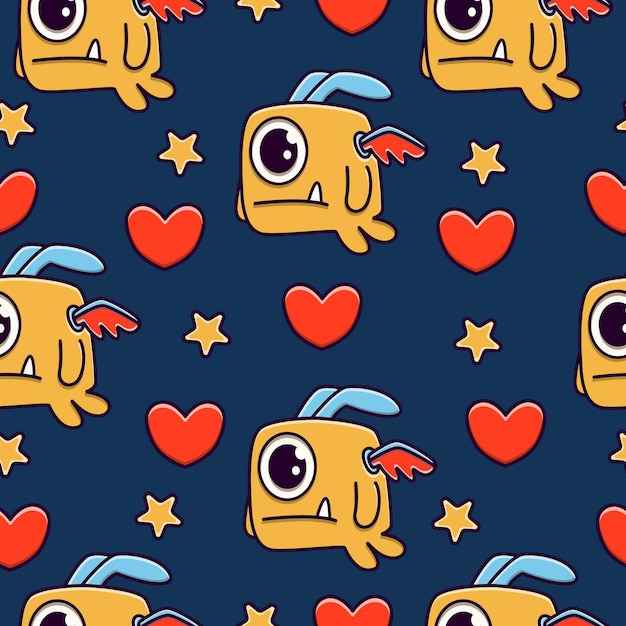 cute monster cartoon doodle seamless pattern design