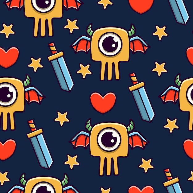 Carino mostro cartoon doodle seamless pattern design