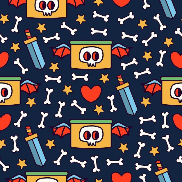 Cute monster cartoon doodle seamless pattern design