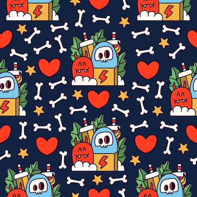 cute monster cartoon doodle seamless pattern design