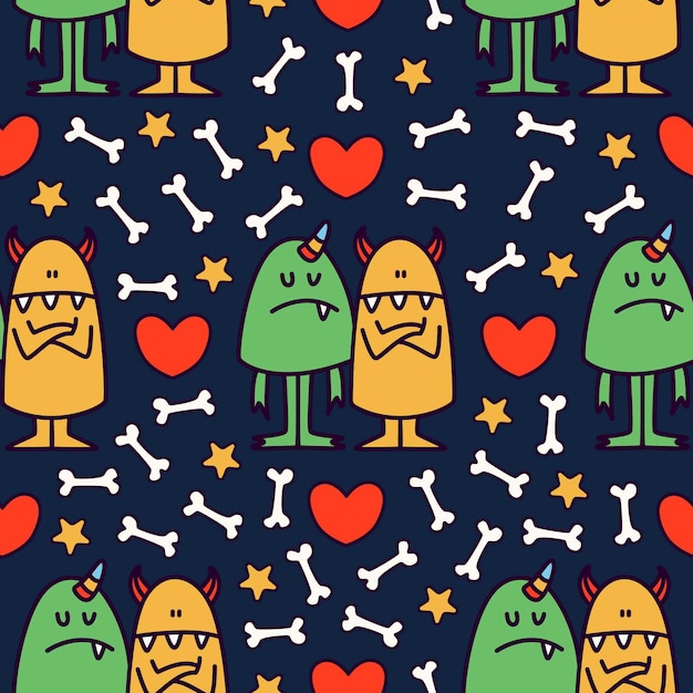 cute monster cartoon doodle seamless pattern design