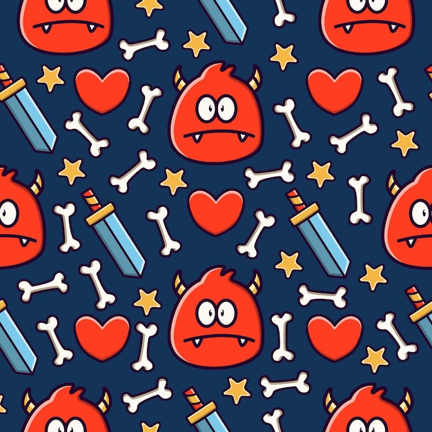 cute monster cartoon doodle seamless pattern design