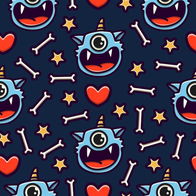 Vector cute monster cartoon doodle seamless pattern design